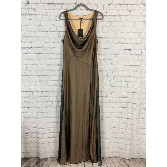 NBD x Revolve Calla Gown Cowl Neck Maxi Dress Black Nude Chiffon Womens M NWT - Picture 4 of 14